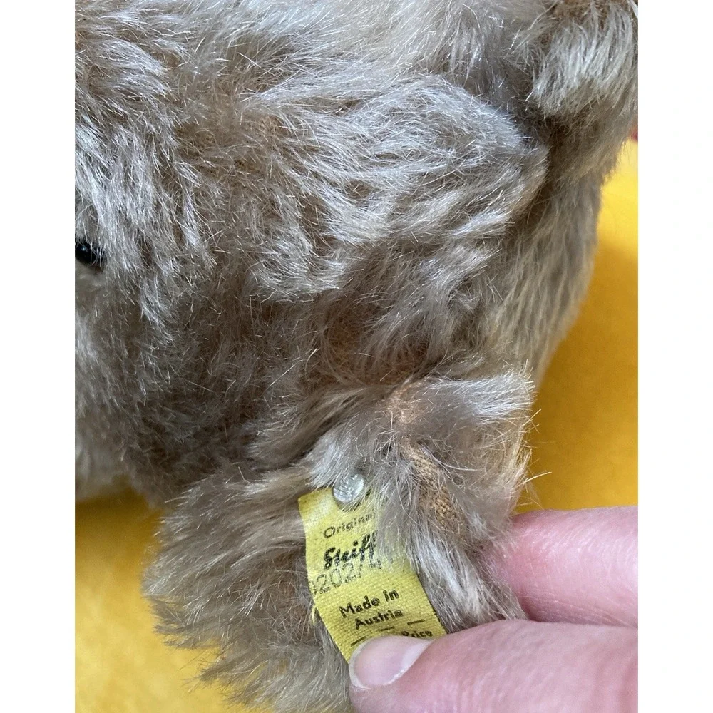 Vintage Steiff Original Teddy brown mohair bear plush hang tag button 202 41 EUC